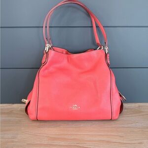 COACH HOBO Edie 31 Pebbled Leather Shoulder Bag (Washed Red - Salmon, Coral Red)